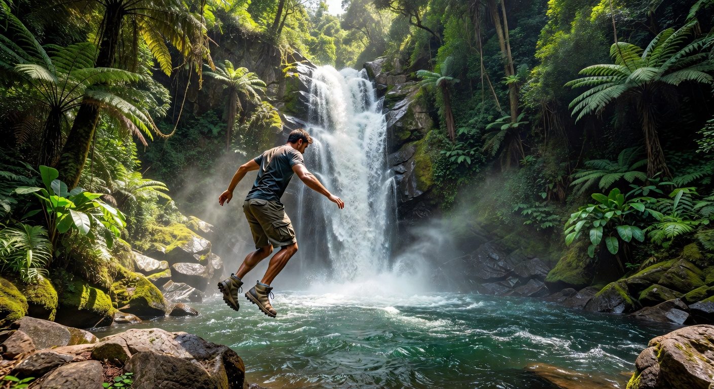 Swimming at a natural waterfall